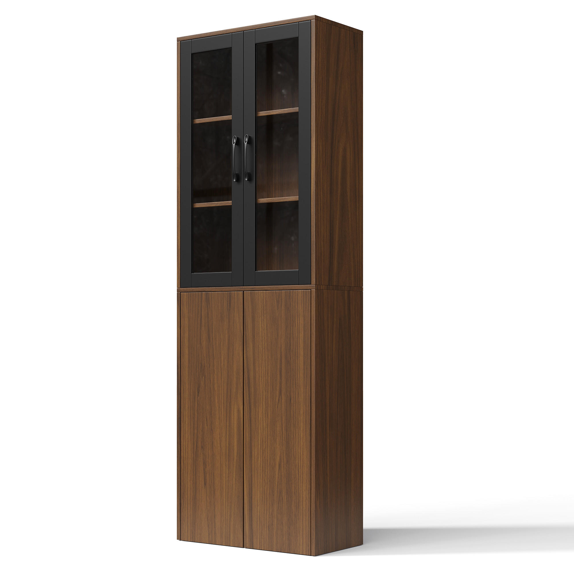 MEHRZWECKSCHRANK DE-38745 60/30/180 cm Glastüren und Ausziehwagen Holz/Schwarz - Braun, Holzwerkstoff (60/180/30cm) - ComfortXL