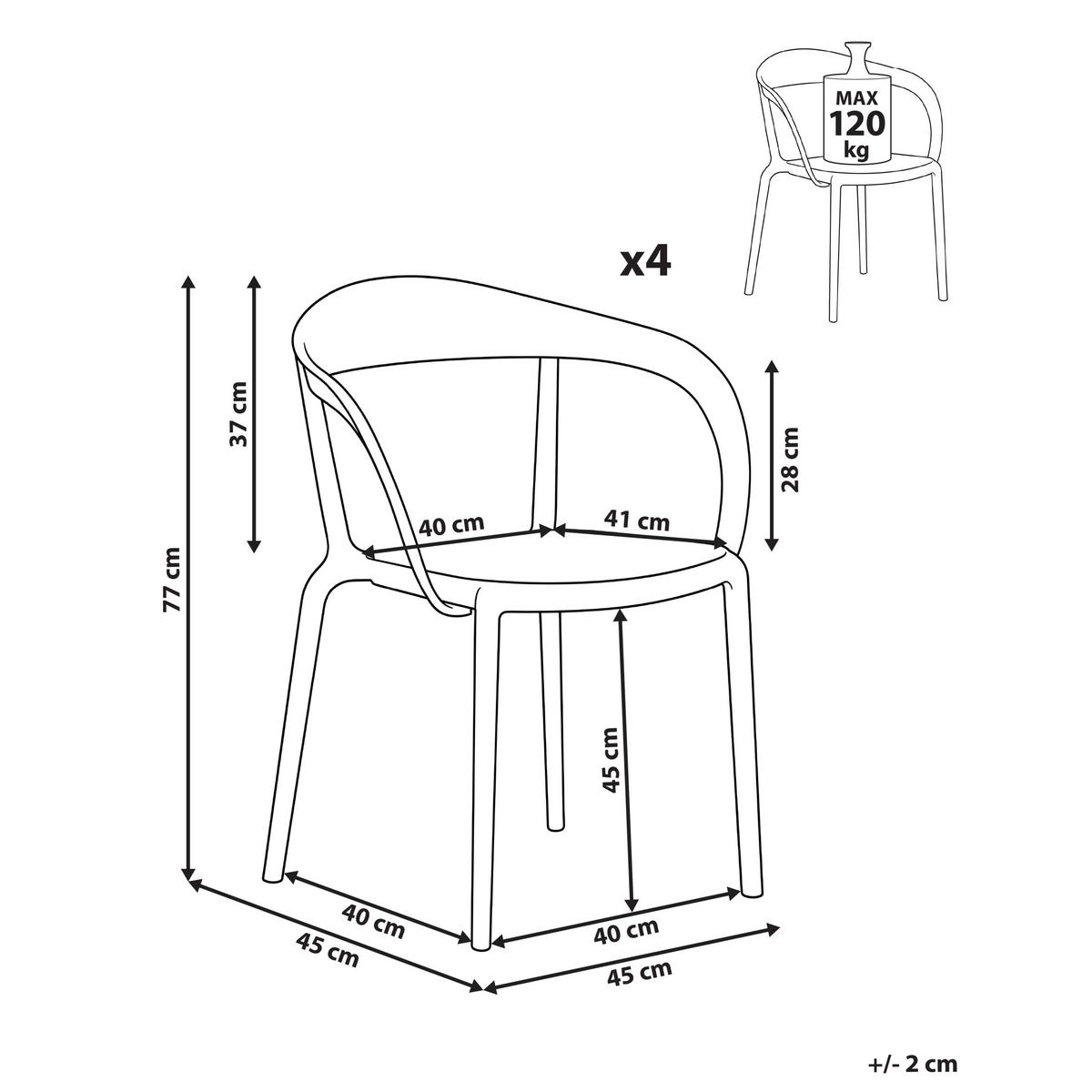 GARTENSTUHL 4er-Set stapelbar Grün Malevizi - Grün, Kunststoff (45/77/45cm) - Beliani