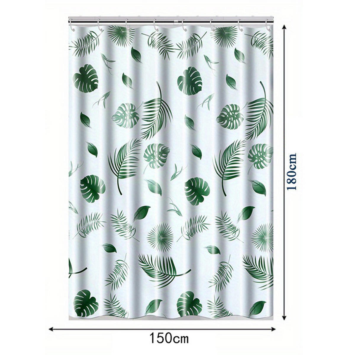 DUSCHVORHANG Grün 150 x 180 cm Blätter Dschungel dekorativ ohne Bohren mit Haken - Multicolor, Kunststoff (150/180cm) - MCBOSON
