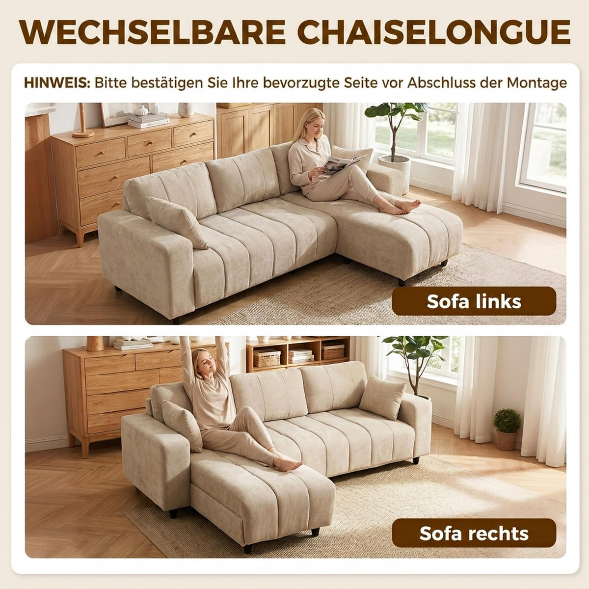 ECKSOFA Polyester Stahl Beige - Beige/Schwarz, Kunststoff/Textil (61.4/95.3cm) - HOMCOM