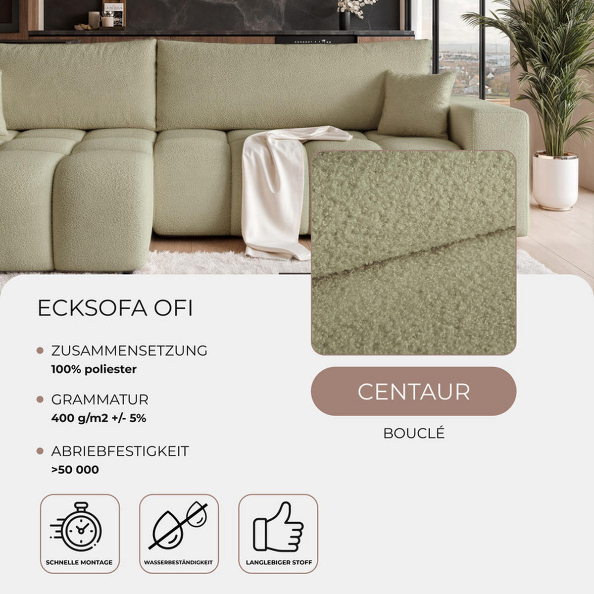 ECKSOFA OFI mit Schlaffunktion und Bettkasten Grün - Grün, Holzwerkstoff/Kunststoff (278/145cm) - Idohome