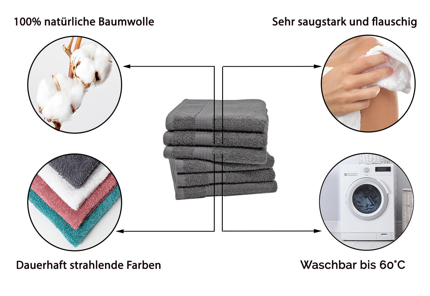 HANDTÜCHER, 6er-Set, 50x70 cm, 100% Baumwolle, Grau - Anthrazit, Textil (50/70cm) - Zollner