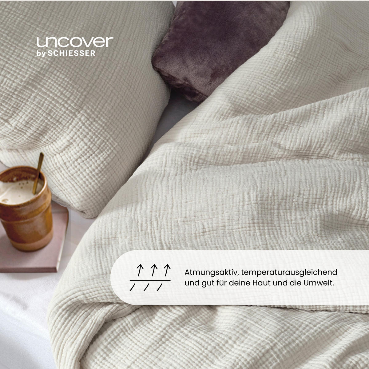 BETTWÄSCHESET Lennox - Musselin - 2-teilig - 135x200cm - Helltaupe - Taupe, Textil (135/200cm) - Uncover by Schiesser