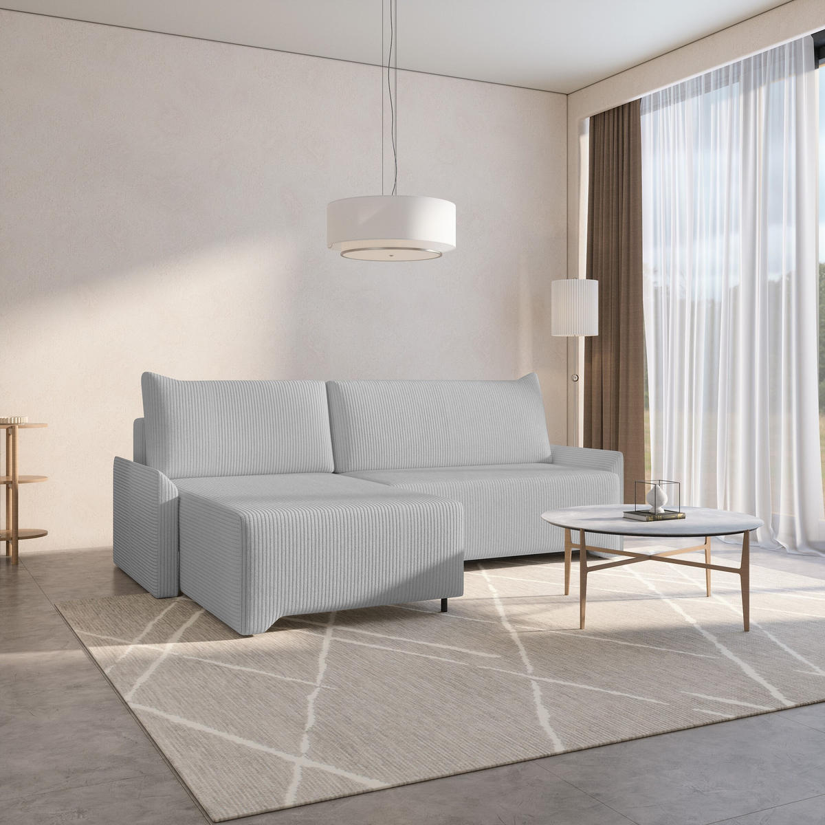 ECKSCHLAFSOFA - Rocky - Links, Hellgrau (Poso 55) - Hellgrau/Schwarz, Holzwerkstoff/Metall (245/174cm) - Möblo