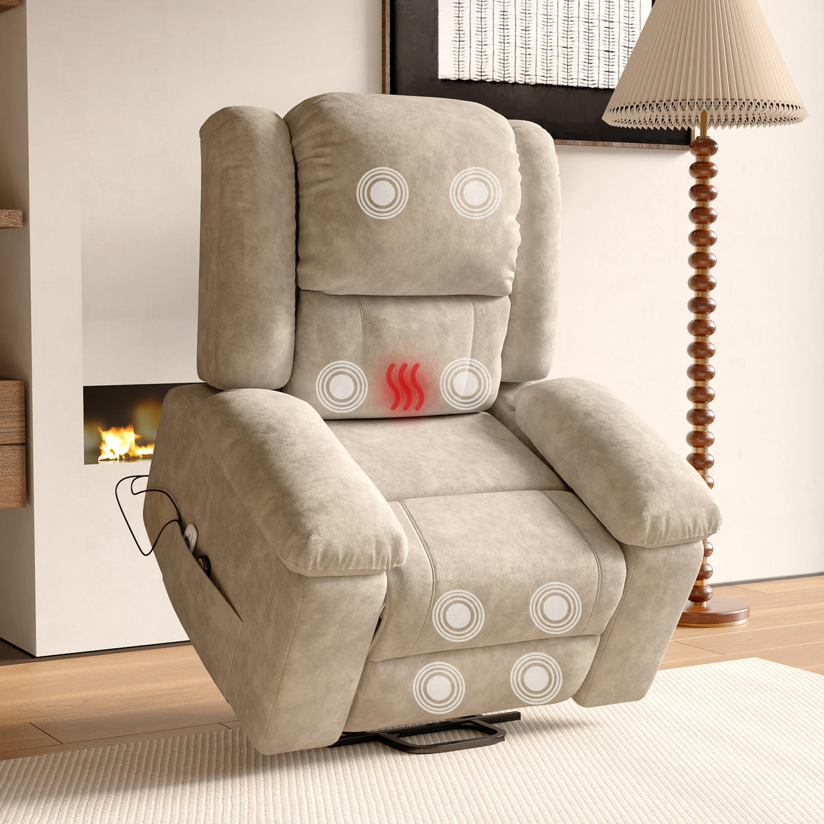 MASSAGESESSEL mit Relaxfunktion, 8 Massagepunkten & 2 Wärmepunkten, Stehhilfe, Fleece-Stoff in Braun - Braun, Textil (93/106/102cm) - BRILVERDE