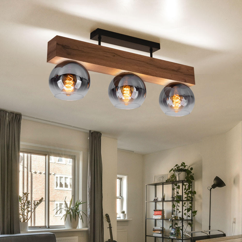 DECKENLEUCHTE MOITAS Braun Holzoptik - Braun, Glas (65/15/28cm) - Globo Lighting