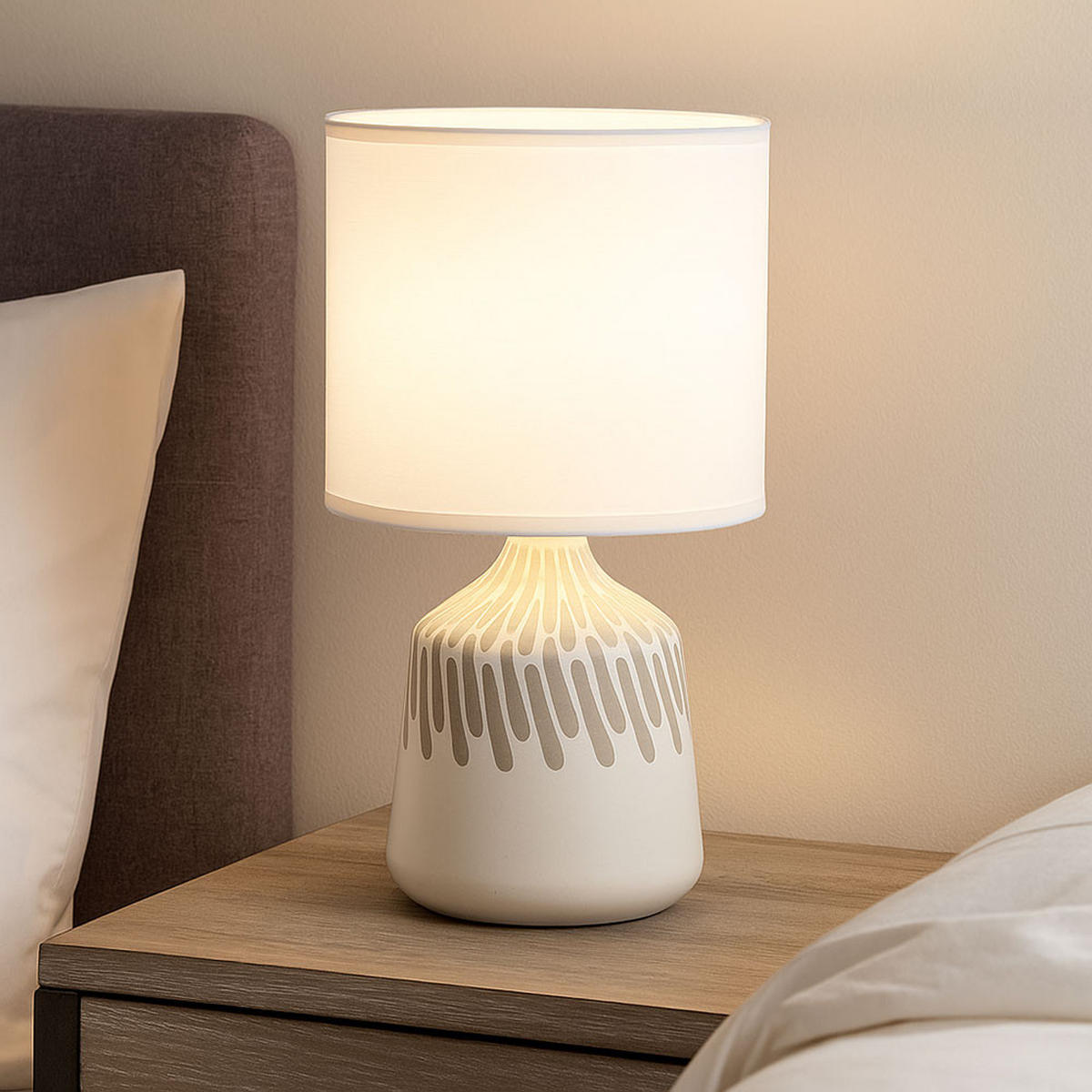 TISCHLEUCHTE Keramik Weiß - Weiß, Textil (17.5/17.5/31.5cm) - Globo Lighting