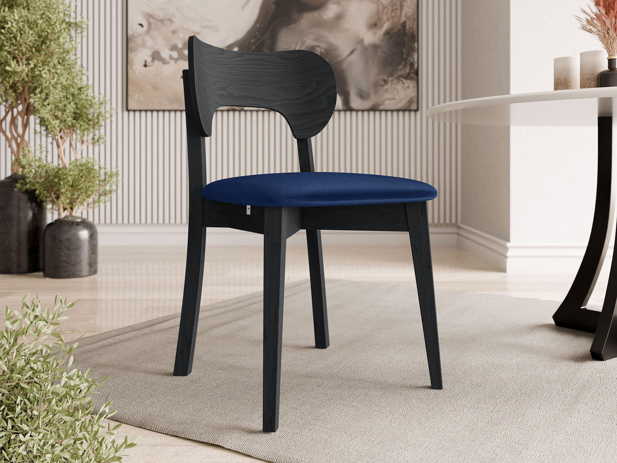 WOHNZIMMER STUHL KT64, Holzfarbe: Schwarz - Blau/Schwarz, Holz/Textil (48/80/51cm) - MIRJAN24