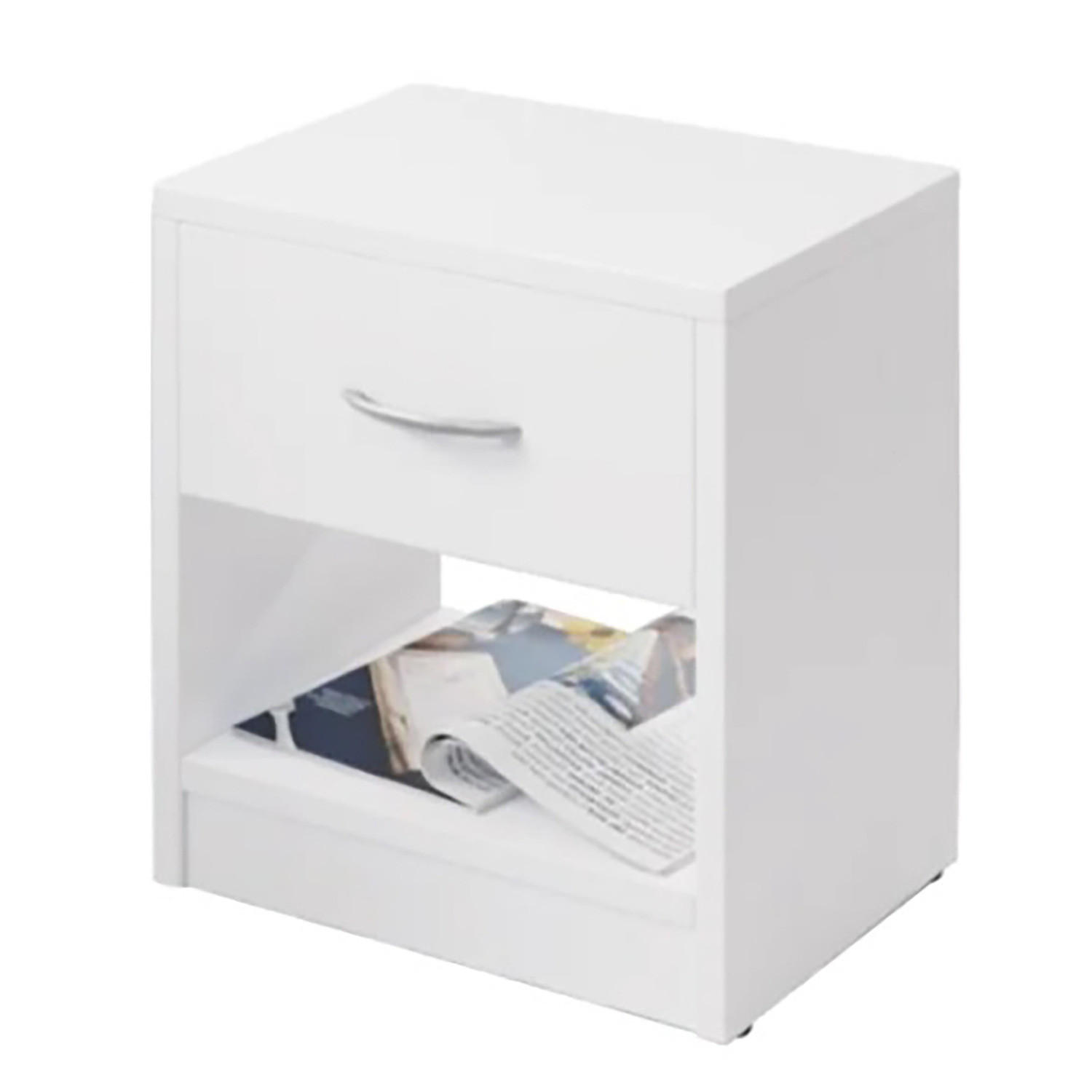 NACHTKOMMODE - Silberfarben/Weiß, Holzwerkstoff/Metall (39/41/28cm) - home24