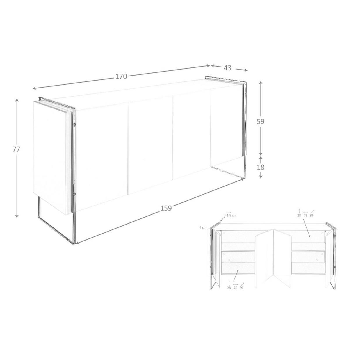 SIDEBOARD Sideboard weißes Holz und gehärtetes Glas 170/43/77 cm - Weiß, Glas/Holz (170/77/43cm) - ANGEL CERDA