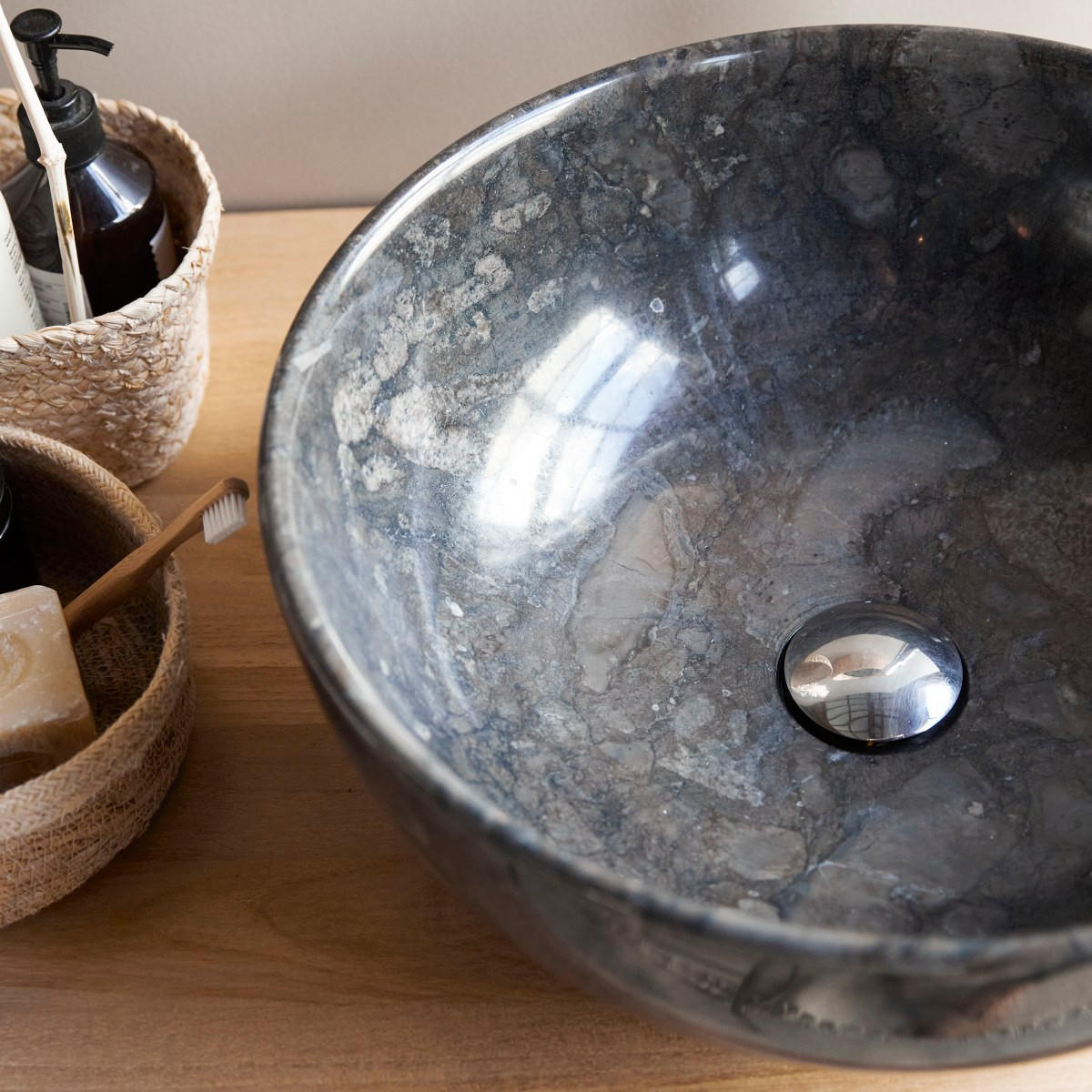 WASCHBECKEN Mia Grau aus Marmor - Grau, Stein (40/17/40cm) - Tikamoon
