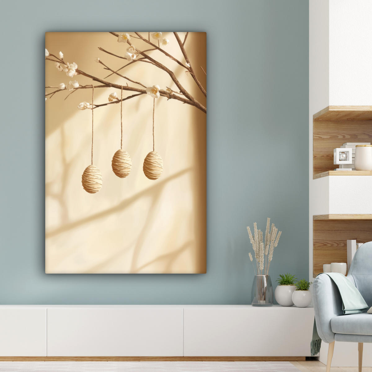 LEINWANDBILD Beige - Osterkuchen - Eier Deko XXL 80x120 cm - Beige, Textil (80/120cm) - MuchoWow