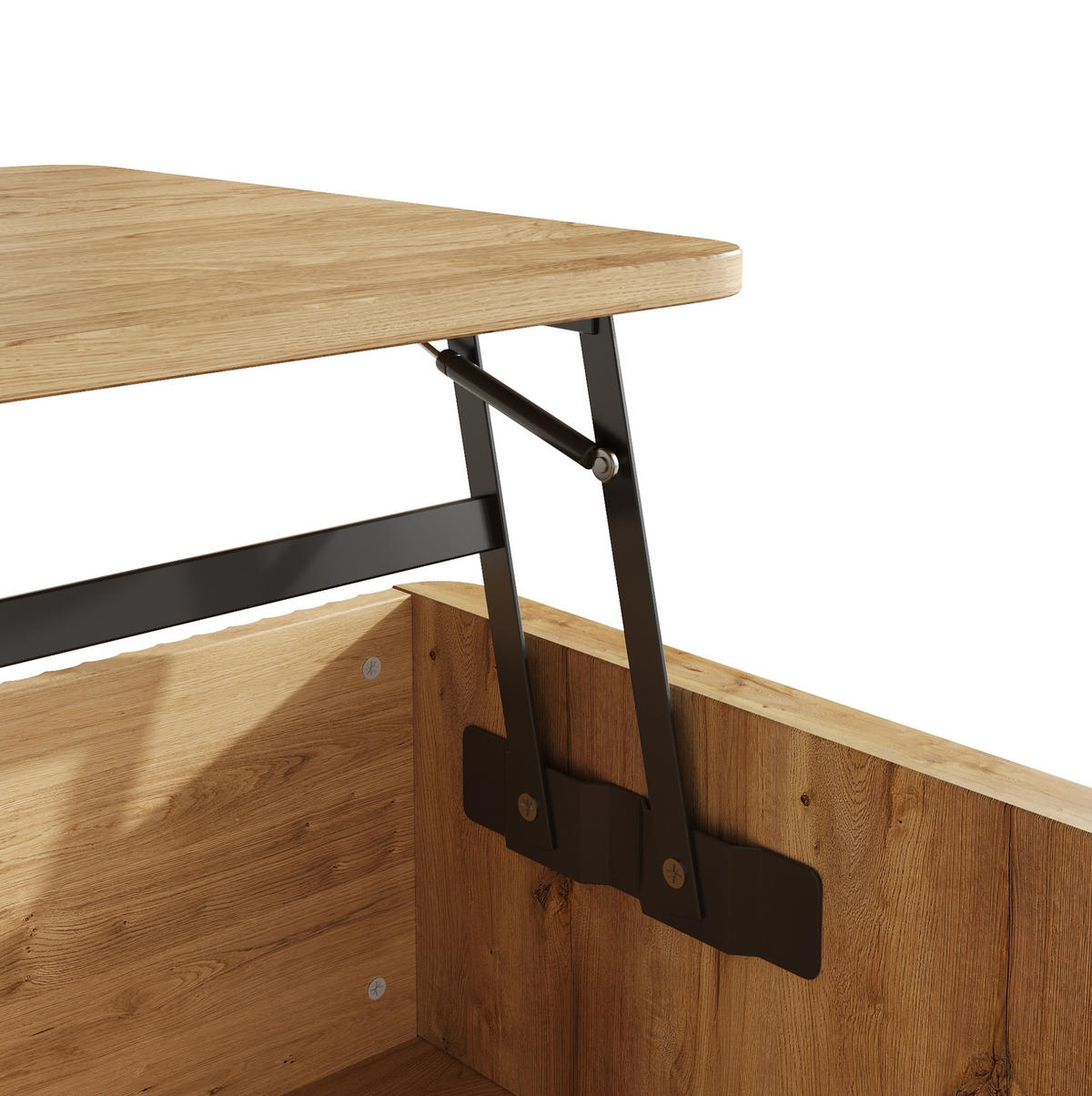 COUCHTISCH 95/48/50 cm aus MDF mit höhenverstellbarer Tischplatte, Stauraum und Wellenoptik, Natur - Naturfarben, Holzwerkstoff (95/48/50cm) - Redom