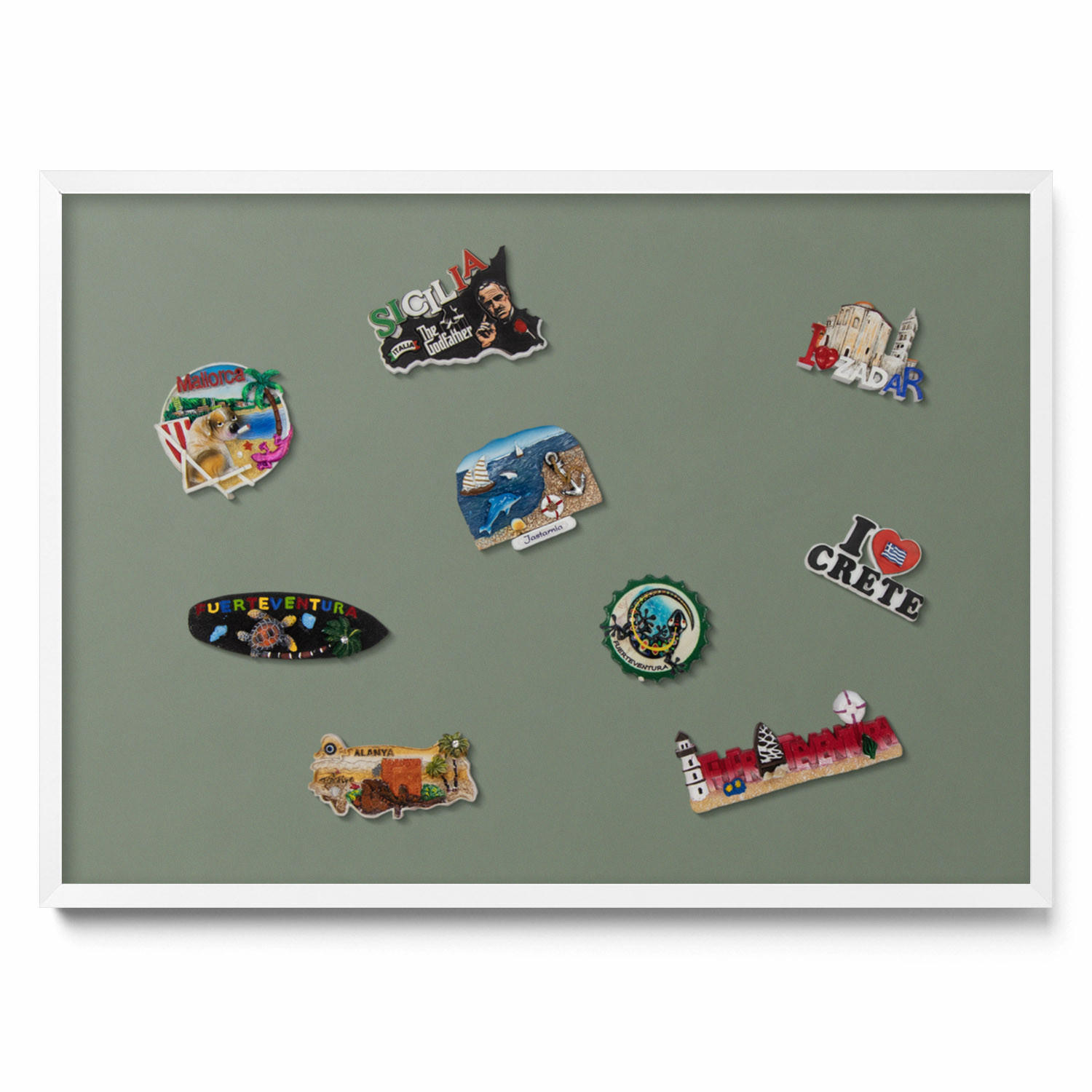 MAGNETTAFEL 70x50 cm Weißer Rahmen Farbe Olivgrün - Jadegrün, Metall (70/50/0.4cm) - TULUP