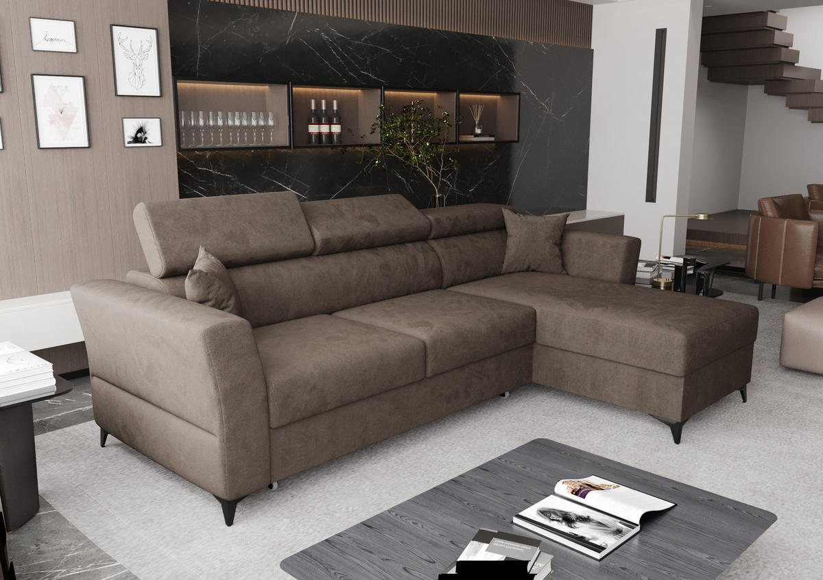 ECKSOFA L Form Ribella Bronze 265/180/100 cm Rechts mit Schlaffunktion - Schwarz/Bronzefarben, Textil/Metall (265/180cm) - AX Living