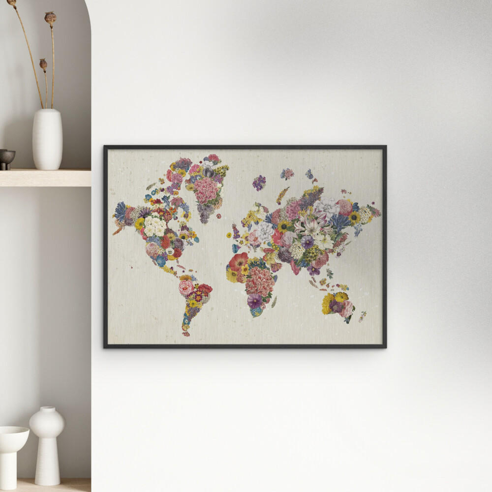 POSTER mit Rahmen Wild Apple - Botanical Floral Map Light - Multicolor/Schwarz, Holz/Papier (70/100cm) - Poster&Frame