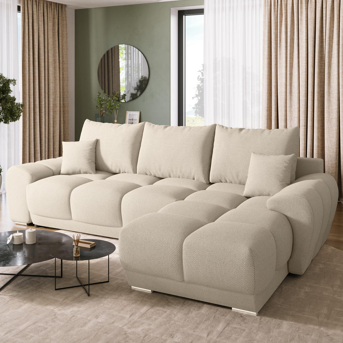 ECKSOFA Nubes mit Schlaffunktion Beige - Beige/Silberfarben, Kunststoff/Textil (290/180cm) - Bromarkt