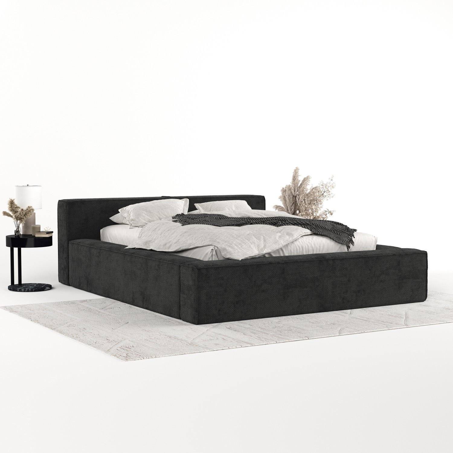 POLSTERBETT Casto mit Stauraum 180/200 cm Schwarz im Bonita Stoff - Schwarz/Naturfarben, Holz/Holzwerkstoff (180/200cm) - AltaBeds