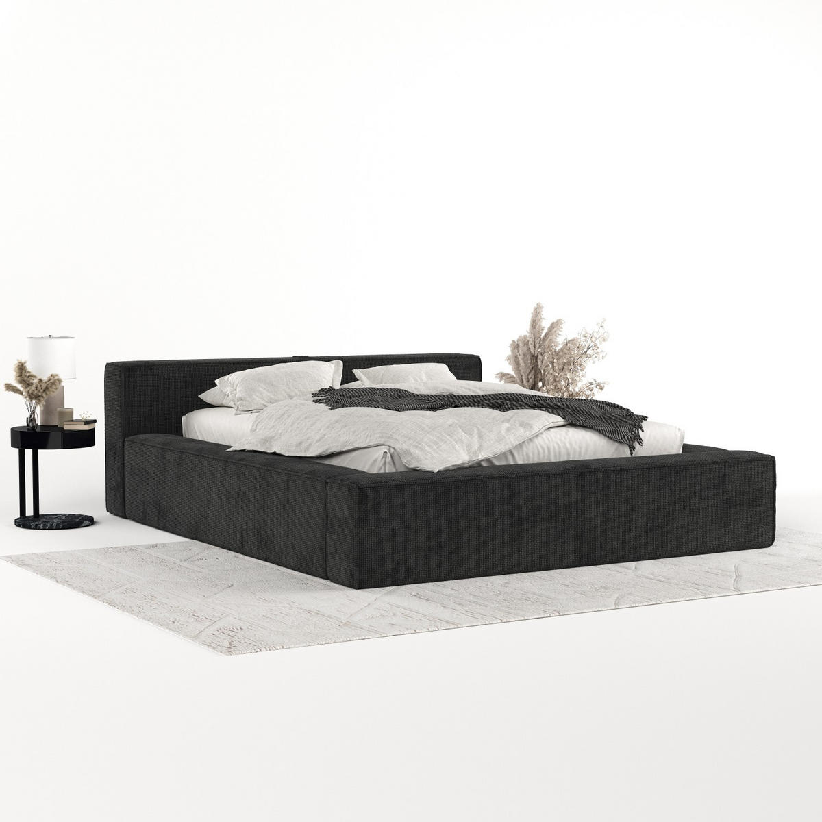 POLSTERBETT Casto mit Stauraum 140/200 cm Schwarz im Bonita Stoff - Schwarz/Naturfarben, Holz/Holzwerkstoff (140/200cm) - AltaBeds