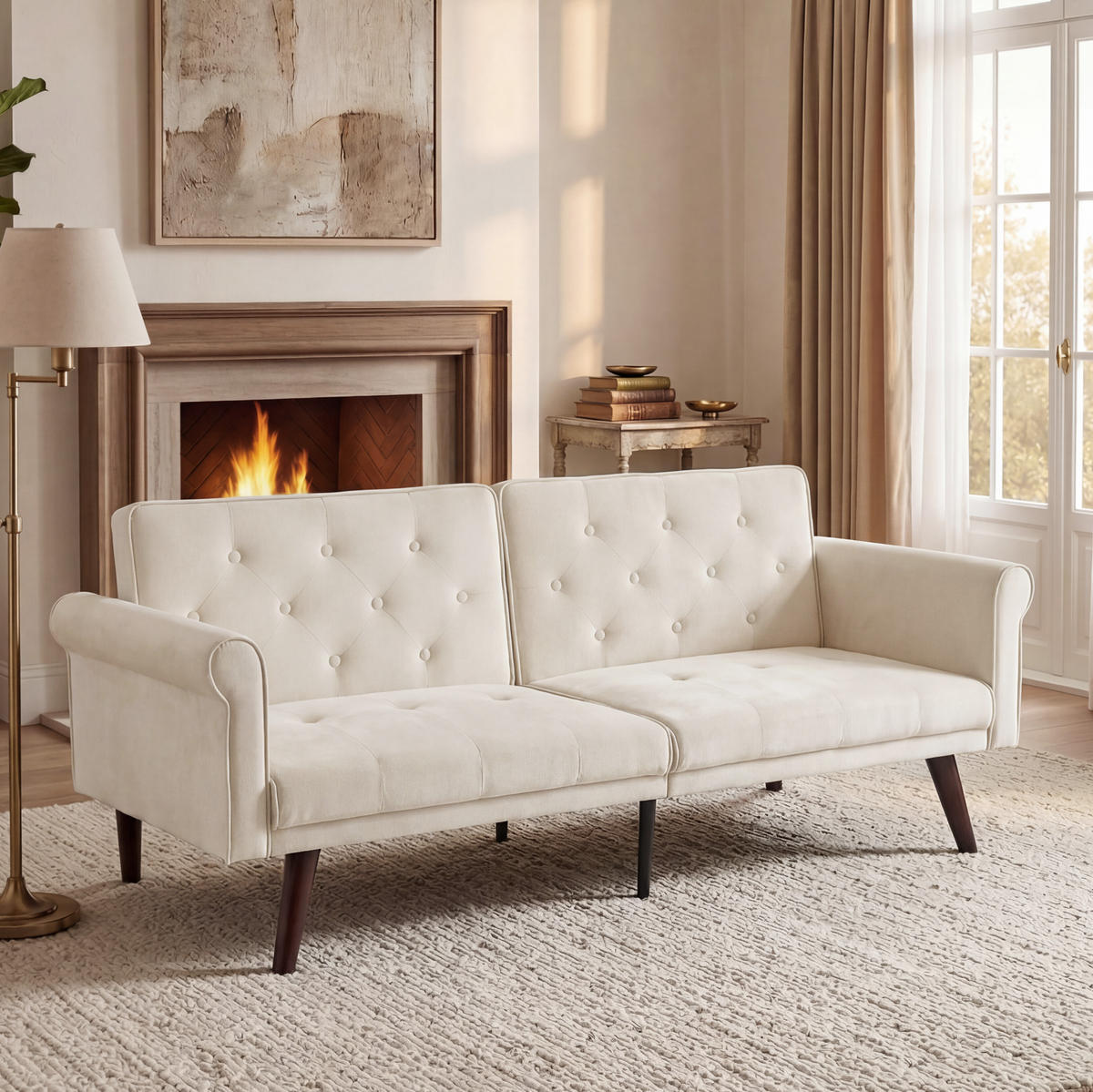 SCHLAFSOFA 2-Sitzer verstellbar 2-in-1 Beige - Beige, Holzwerkstoff (172/70/89cm) - Meubliv