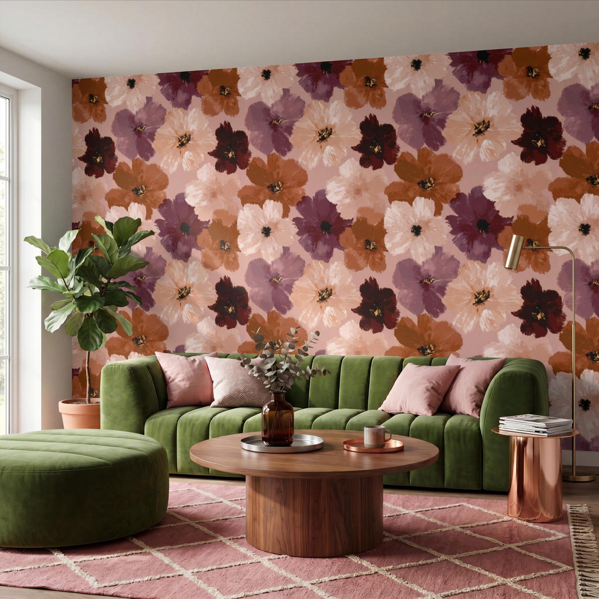 TAPETE - Blumen - Abstrakt - Erdtöne - 400x280 cm - Multicolor, Papier (400/280cm) - OnlyWow