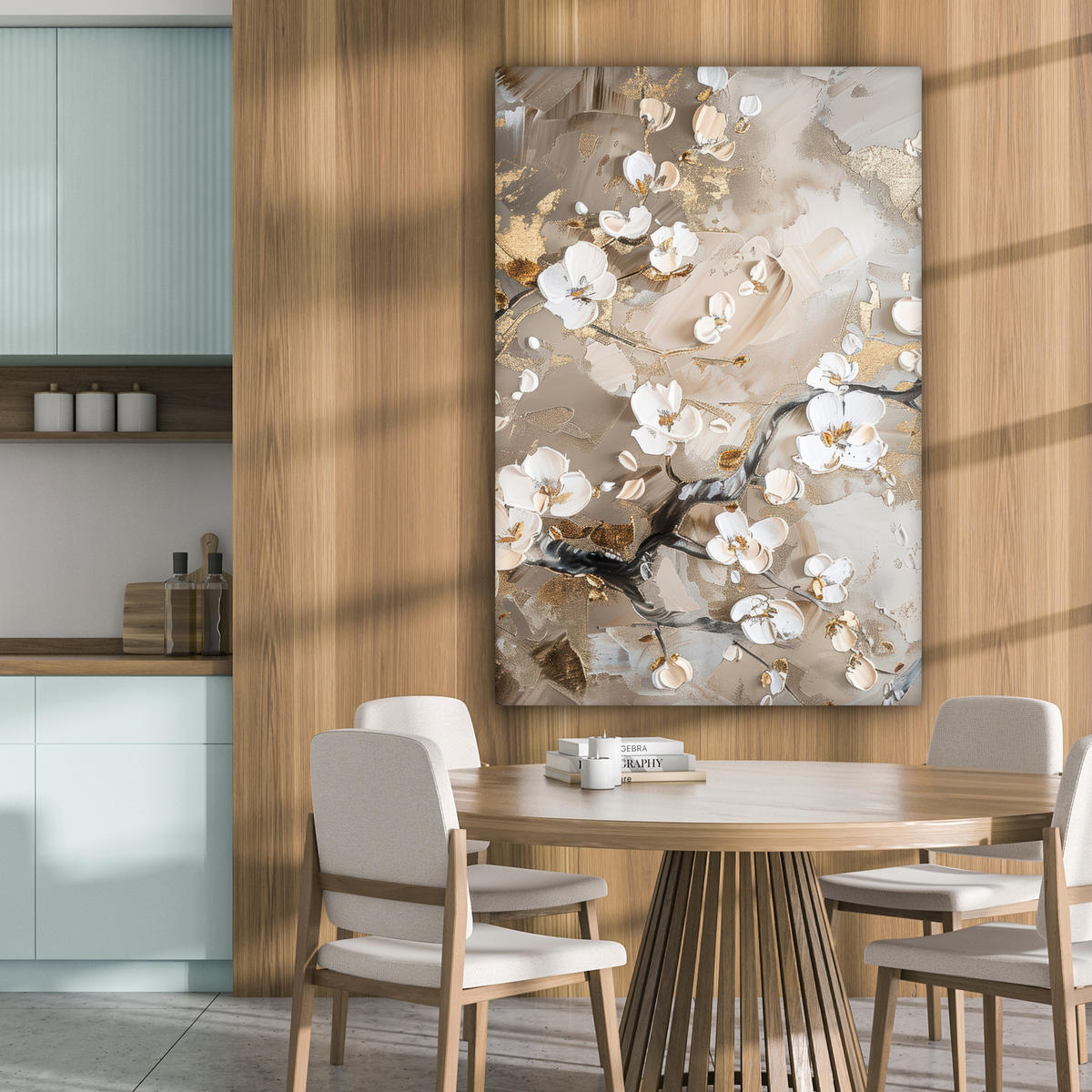 LEINWANDBILD - Blumen - Weiß - Gold - Beige - Luxus - 80x120 - Wanddeko - Greige, Textil (80/120cm) - MuchoWow