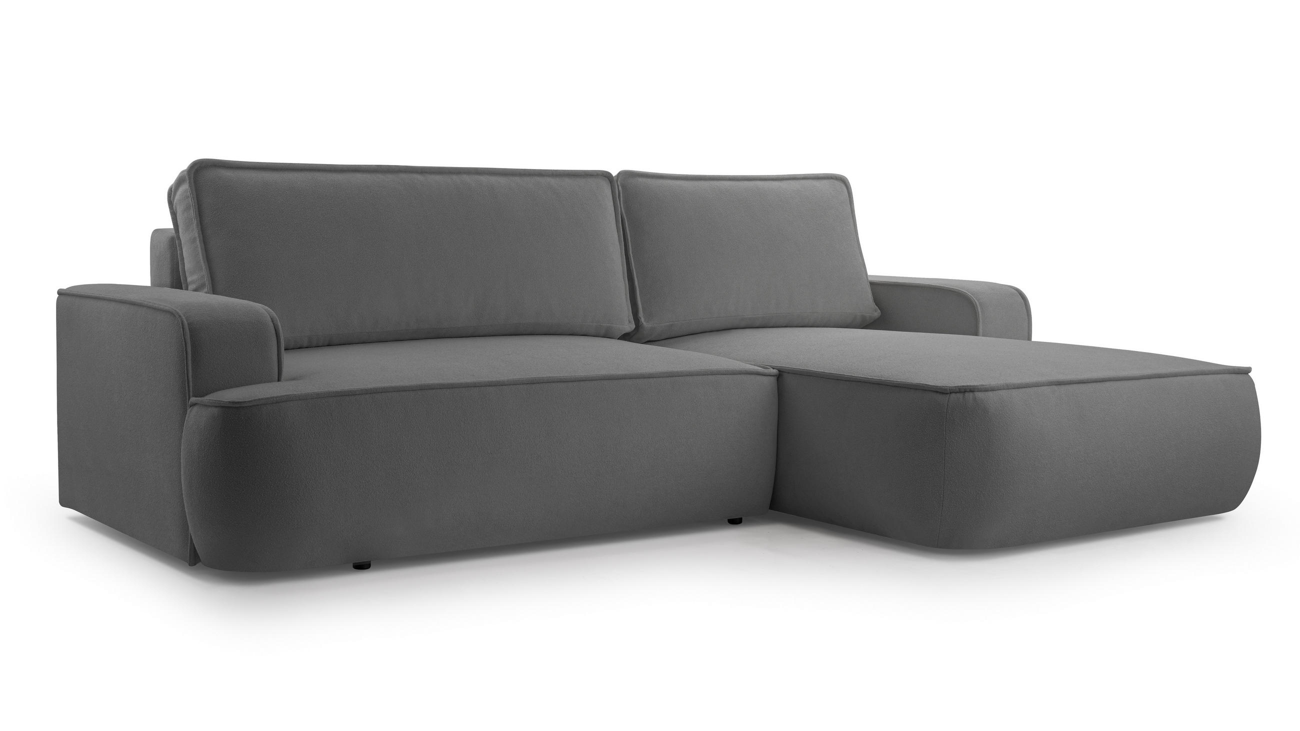 ECKSOFA SOLO Grau Boucle-Stoff mit Schlaffunktion - Grau, Holz (260/168cm) - MASSENO