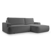 ECKSOFA SOLO Grau Boucle-Stoff mit Schlaffunktion - Grau, Holz (260/168cm) - MASSENO