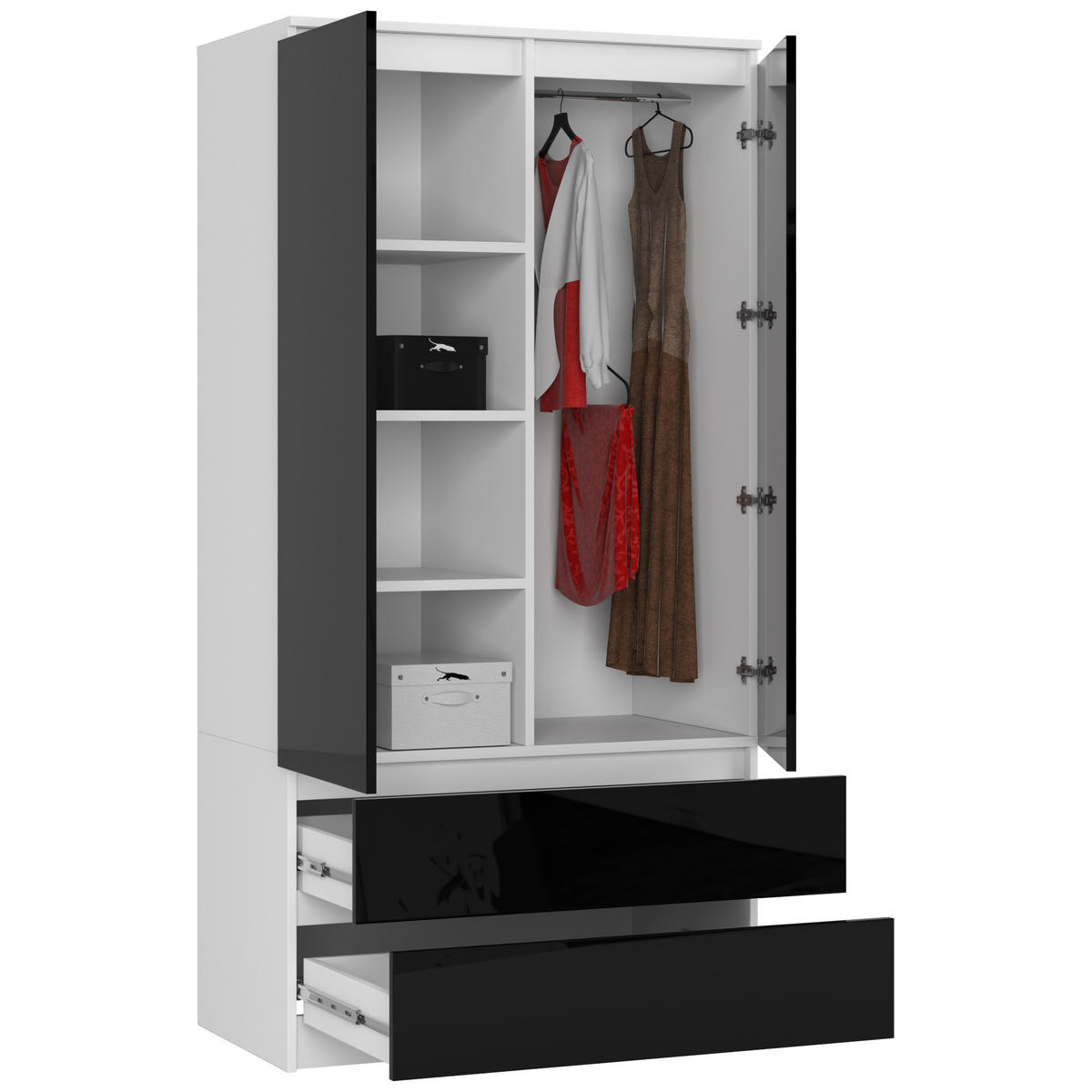 KLEIDERSCHRANK Weiß, Schwarz glänzend 180x51x90 cm - Schwarz Hochglanz/Weiß, Holzwerkstoff (90/180/51cm) - Akord