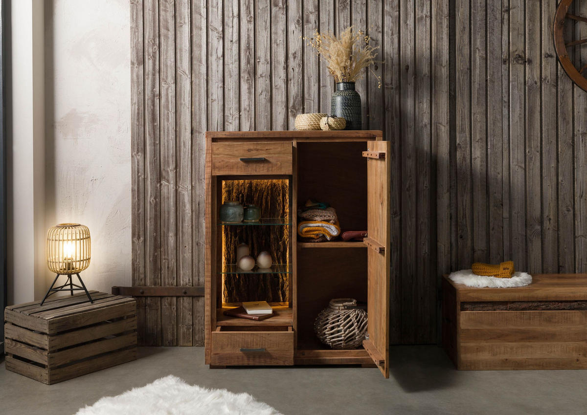 KOMMODE Akazie 88x40x120 natur lackiert BARK #125 - Braun, Holz (88/120/40cm) - Massivmoebel24