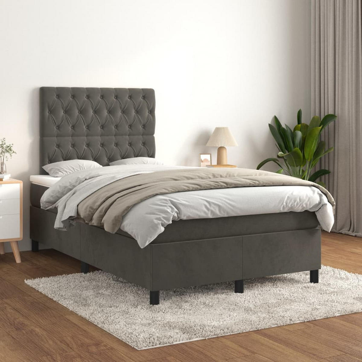 BOXBETT Mit Matratze Dunkelgrau 120/200 Cm Samt - Weiß, Textil (120/200cm) - vidaXL