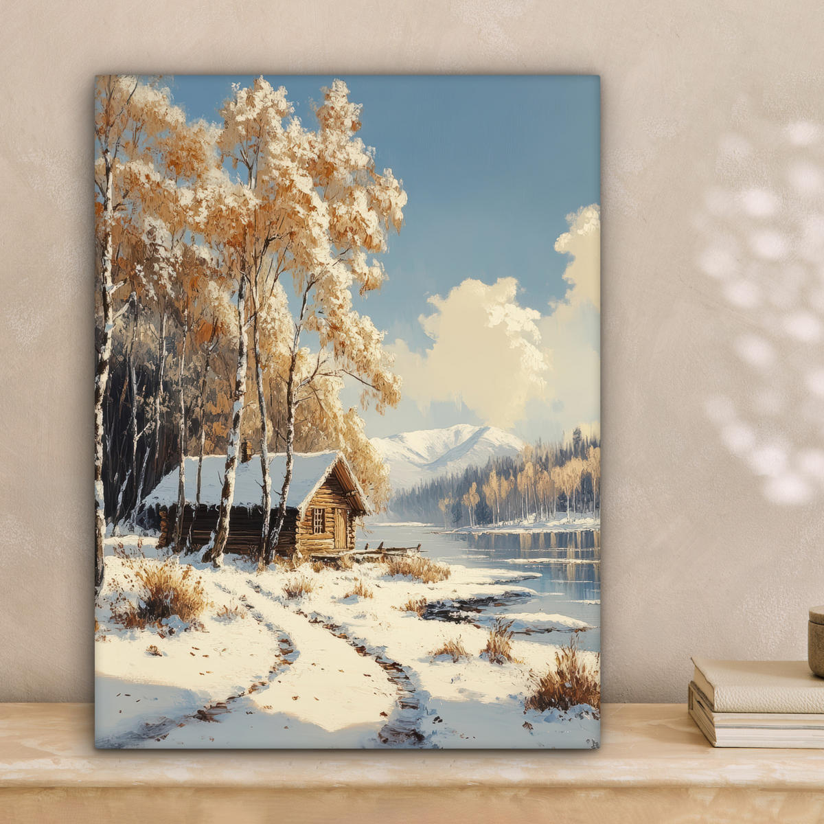 LEINWANDBILD Winter - Schnee - Zuhause - Natur 30x40 cm - Hellbraun, Textil (30/40cm) - MuchoWow