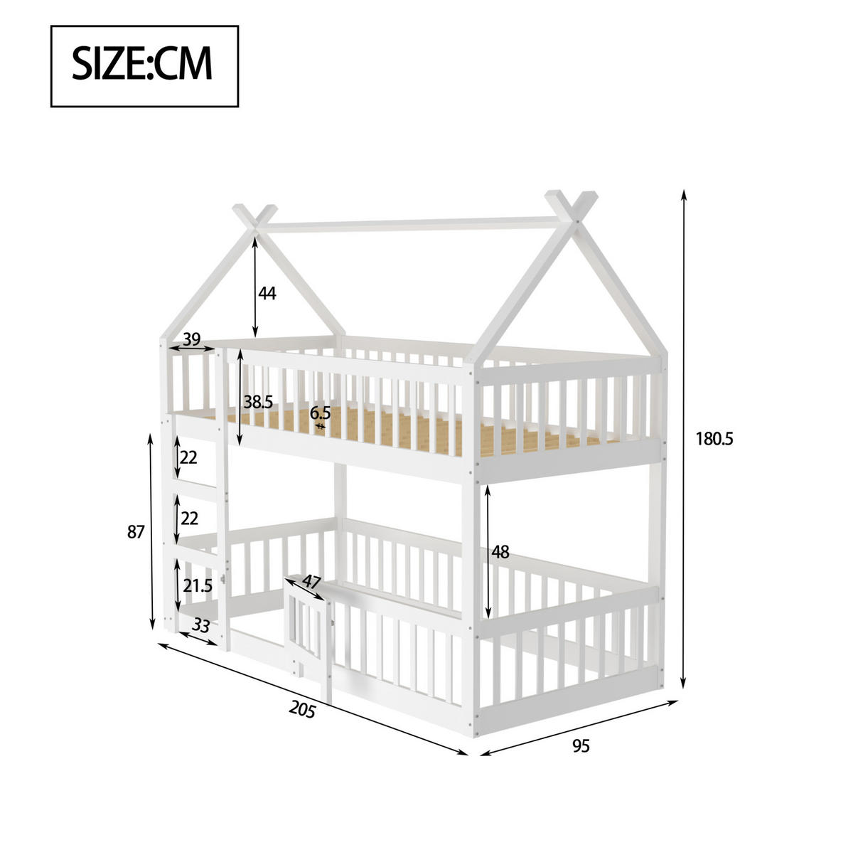 ETAGENBETT 90/200 cm mit Treppe und Sicherheitsumrandung, Weiß - Weiß, Holzwerkstoff (90/200cm) - Redom