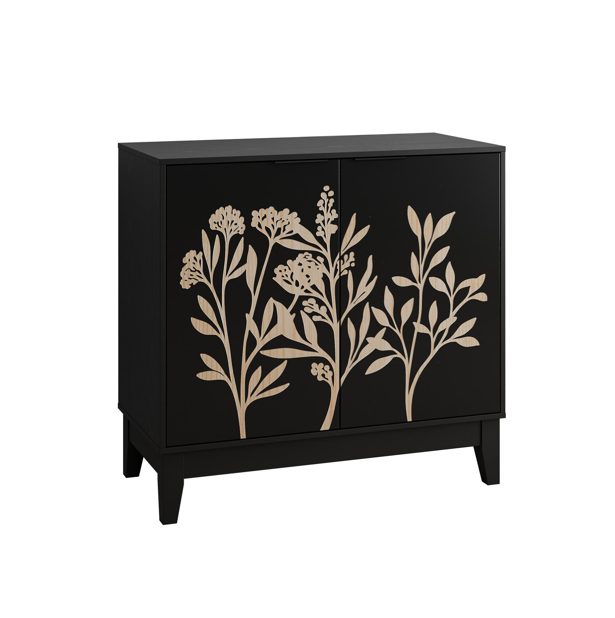 SIDEBOARD 80/38/76 cm Schwarz aus MDF mit Blumenschnitzerei - Schwarz, Holzwerkstoff (38/76/80cm) - OKMYHOME