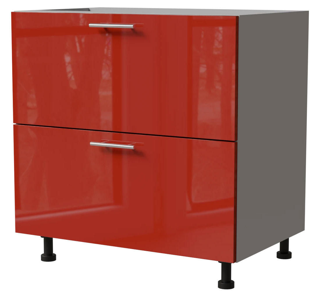 SCHUBLADENUNTERSCHRANK Brerra D2A/80/1A Korpus grau / Front RAL 3002 karminrot Hochglanz 80 / 50 / 82 cm - Rot/Grau, Holz/Holzwerkstoff (80/82/50cm) - Feldmann-Wohnen