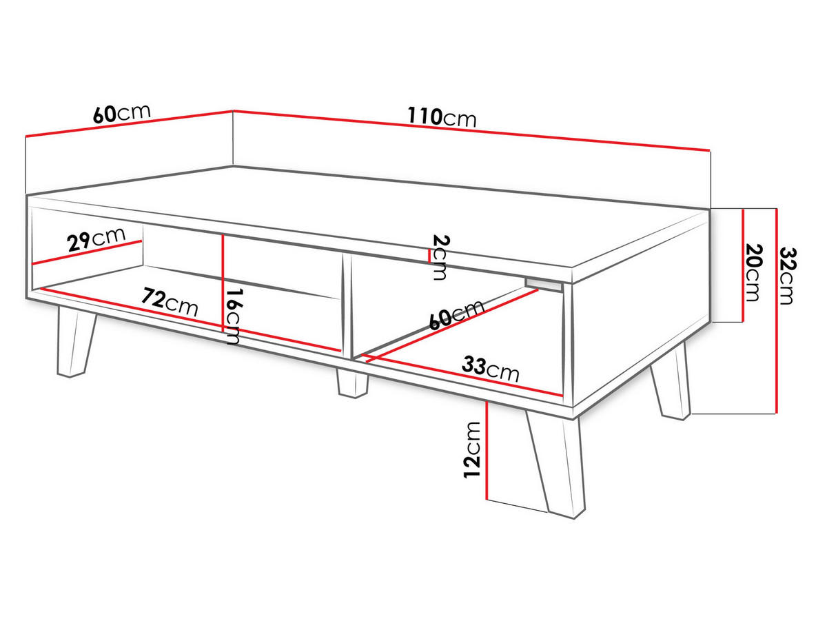 COUCHTISCH Nord - Eiche Wotan/Schwarz, Holzwerkstoff/Kunststoff (60/110/32cm) - MIRJAN24