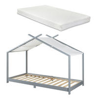 HAUSBETT Brome mit Matratze - Grau, Holz/Textil (90/200cm) - [en.casa]