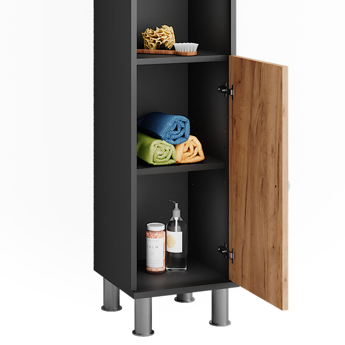 BADMÖBEL-SET Fynn Anthrazit/Goldkraft Eiche 3 Teile mit Hochschrank - Honigeiche/Anthrazit, Holzwerkstoff (60/54/32cm) - Vicco