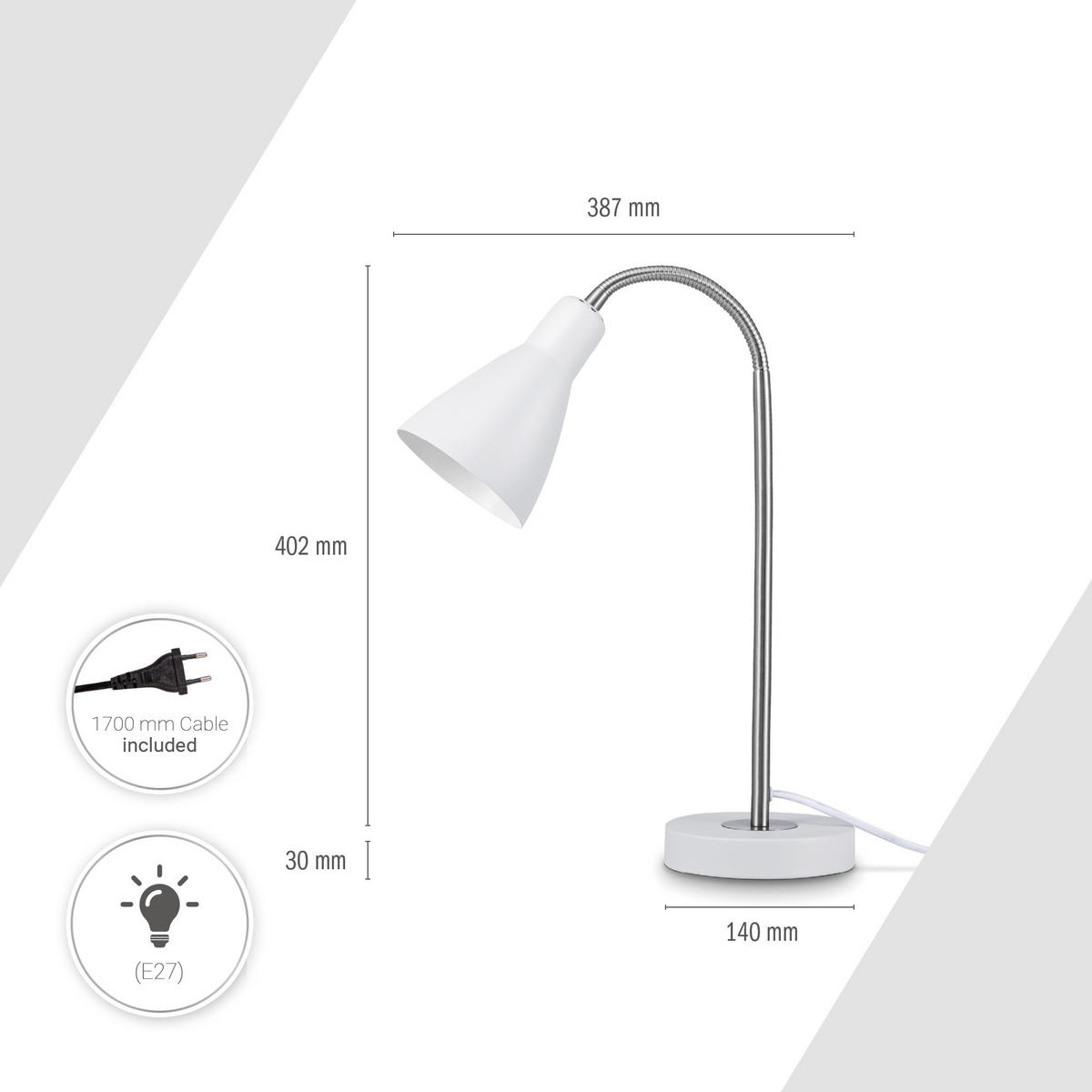 TISCHLAMPE Wilhelm - Weiß, Metall (38.7/14/43.2cm) - Paco Home