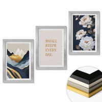 WANDBILDER 3er Set - 20x30 cm Silberner Rahmen - Abstrakte Berge und Blumen Inspiration - Silberfarben, Kunststoff (20/30cm) - ArtPrintCave