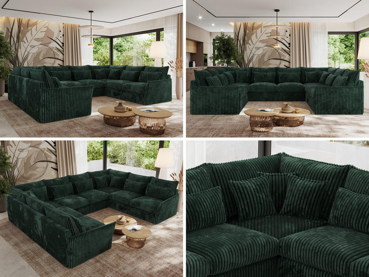 WOHNLANDSCHAFT VERSO U 8M Grün Cord - Schwarz/Grün, Kunststoff/Textil (362/93/270cm) - MKS
