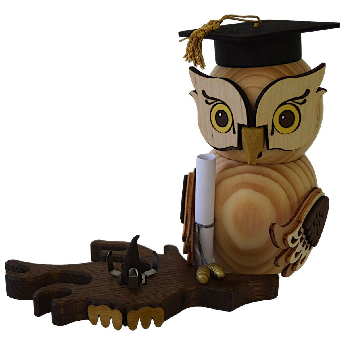 RÄUCHERFIGUR Eule Bachelor 15 cm - Multicolor, Holz (10/15/10cm)