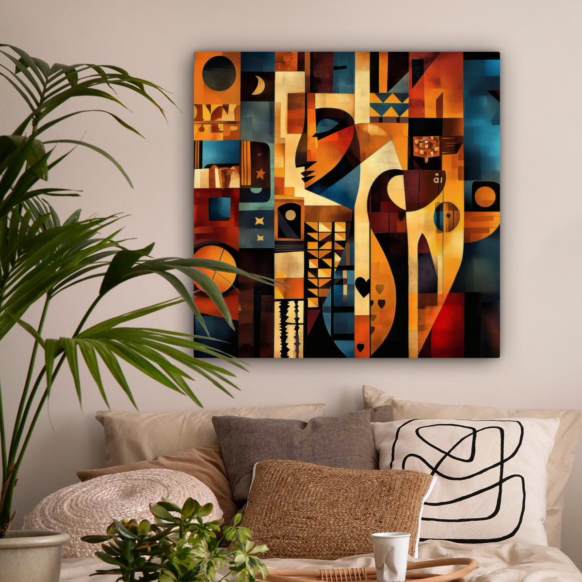 LEINWANDBILD Figuren - Abstrakt - Symbole 90x90 cm - Terracotta, Textil (90/90cm) - MuchoWow