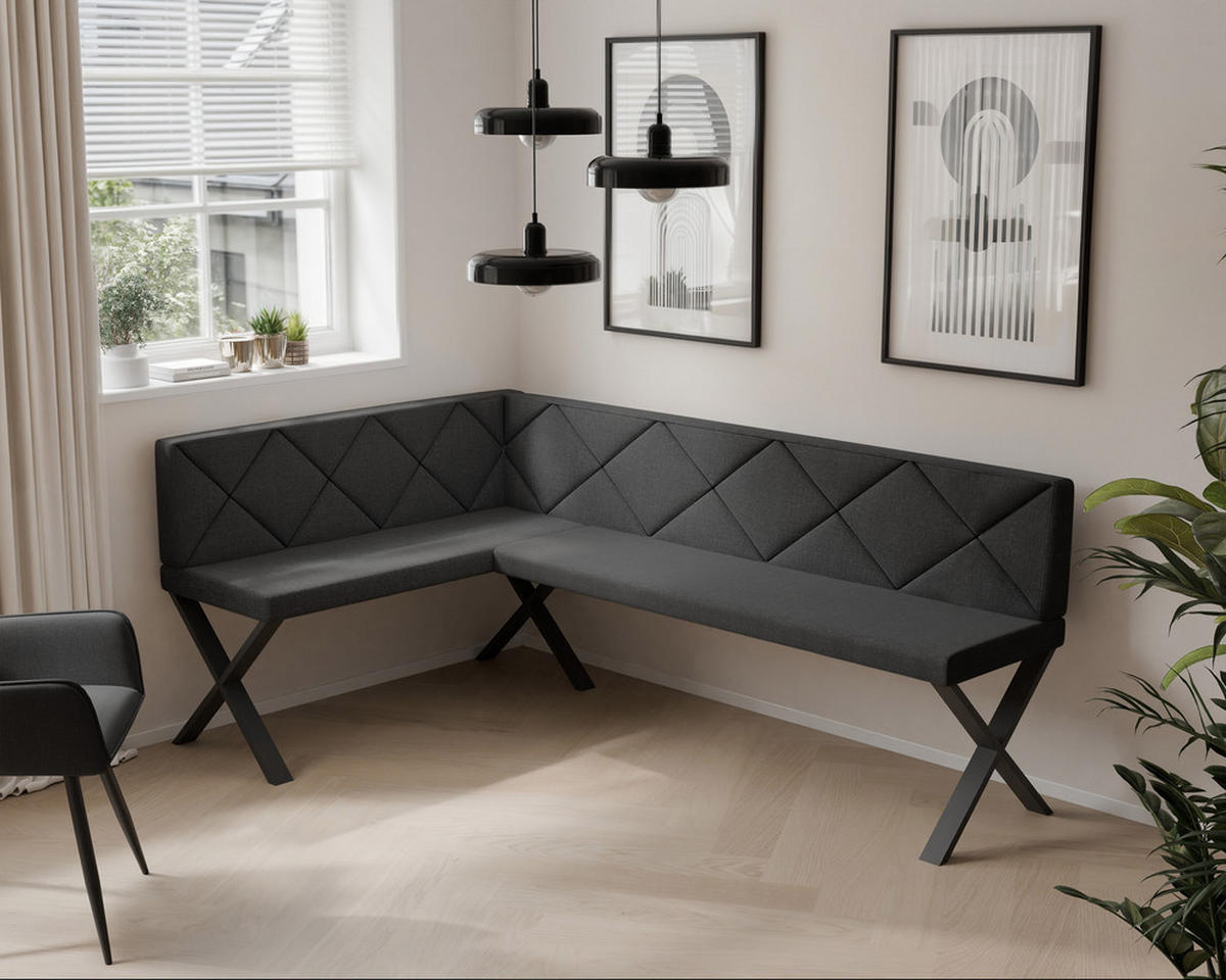 ECKBANK links VERO X Webstoff gesteppt, 128/168 cm Anthrazit - Anthrazit, Textil/Metall (128/168cm) - Idohome