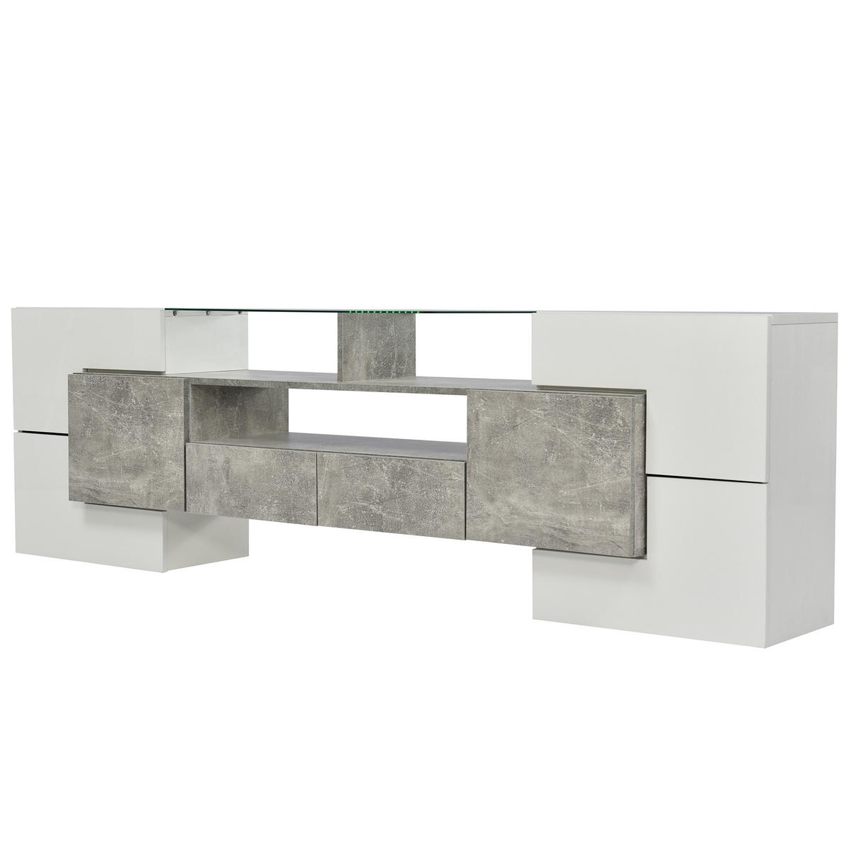 TV-BOARD Weiß und Betonoptik 200/35/60 cm mit LED-Beleuchtung - Grau, Holzwerkstoff (200/60/35cm) - PANGIVO