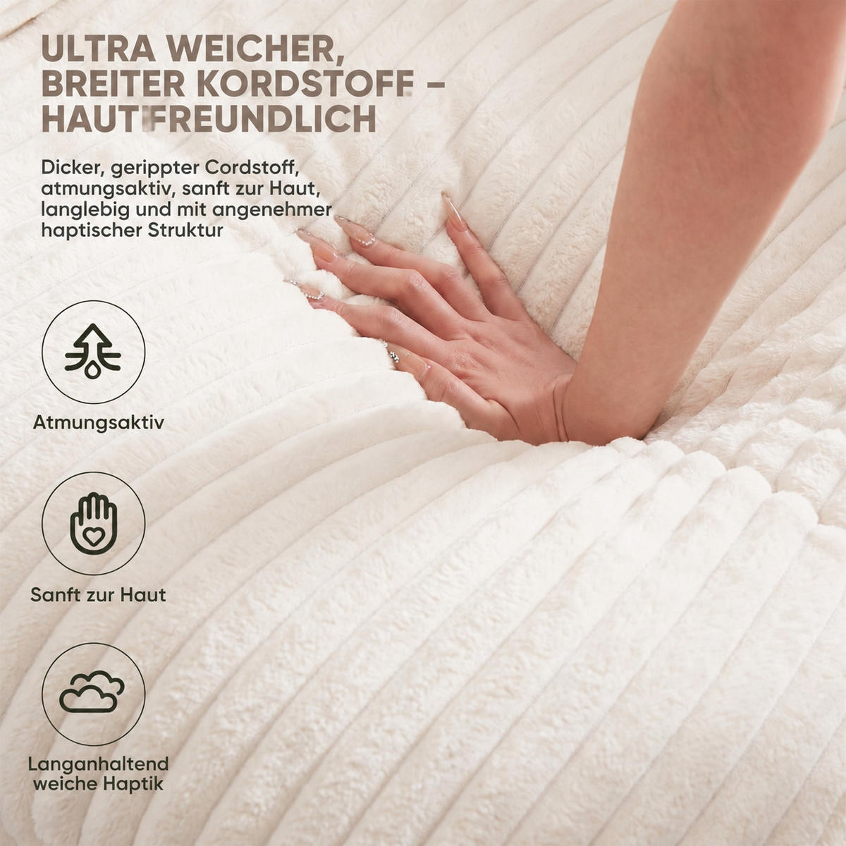 ECKSOFA 280/180/65 cm Beige Cord mit 1 Fußhocker - Beige, Textil (180/280cm) - Oxeza