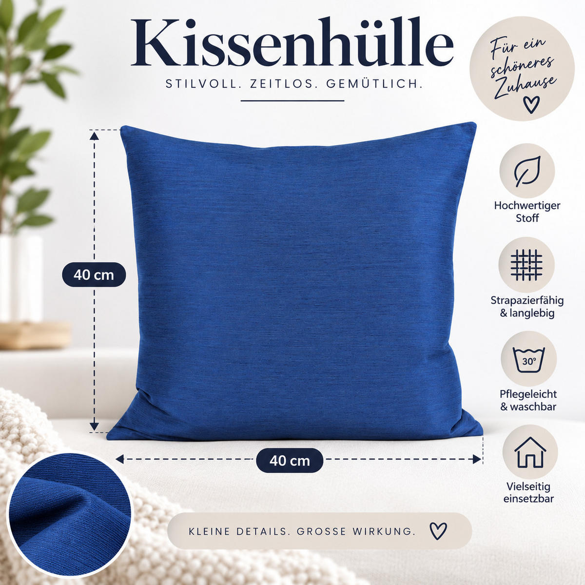 KISSENBEZUG Canada 40/40 cm meliert Blau - Blau, Textil (40/40cm) - TiborTex