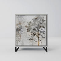 SIDEBOARD FADE IN THE TREES, Grau, 57,5x42x67,5 cm, Schwarze Metall-Rahmenfüße - Multicolor/Schwarz, Holzwerkstoff/Metall (57.5/67.5/42cm) - SpaceRebels