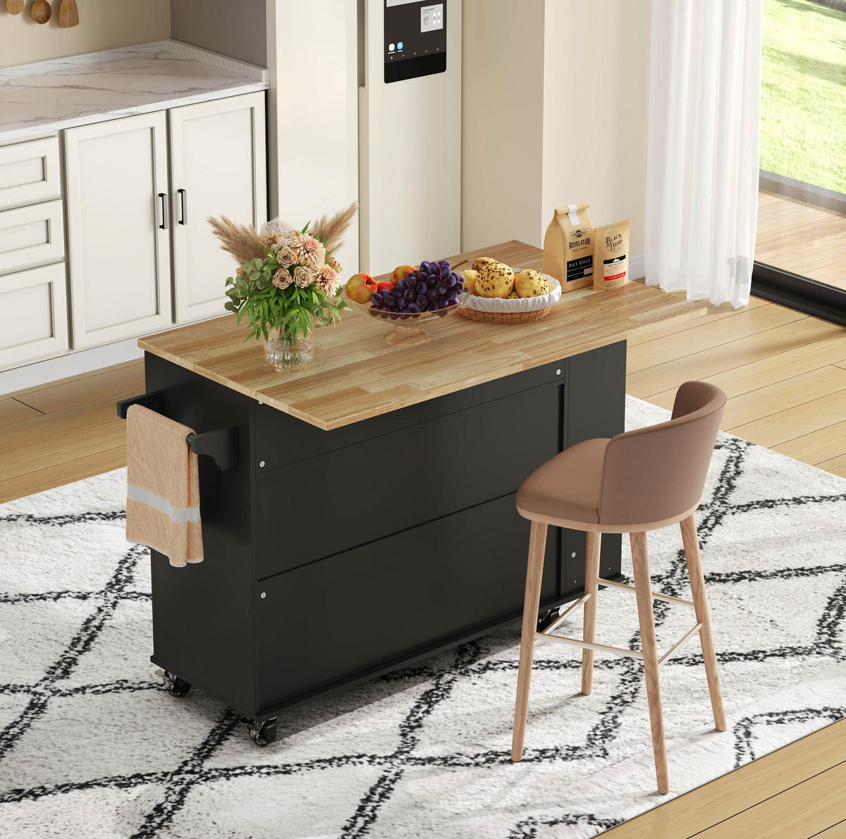 KÜCHENINSEL 120/89/45(70) cm Schwarz aus MDF mit klappbarer Arbeitsplatte - Schwarz, Holzwerkstoff (70/89/120cm) - OKMYHOME