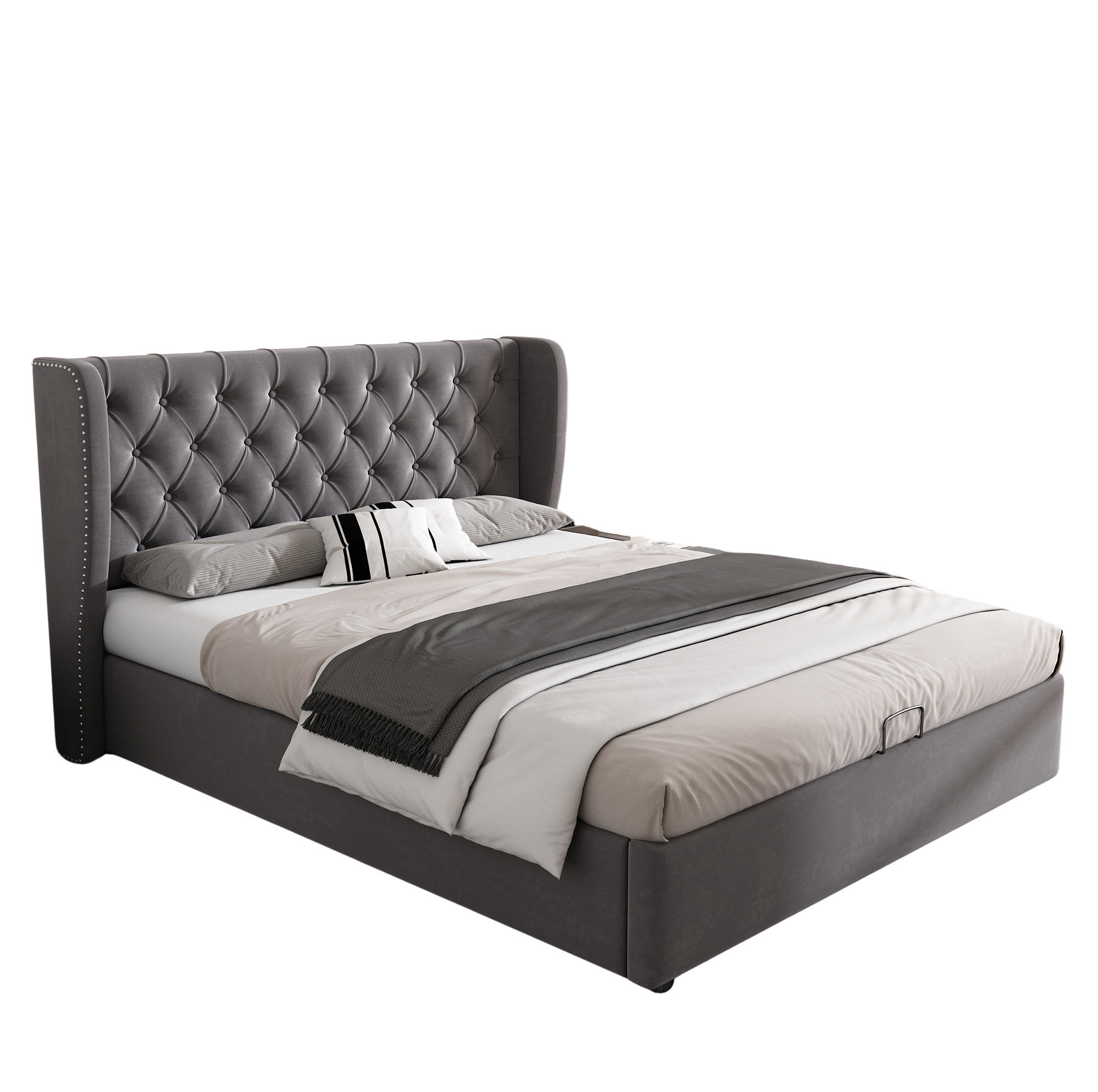 Okmyhome Polsterbett Grau 140x190 cm